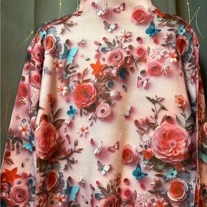 Floral and Butterfly Print Sweater